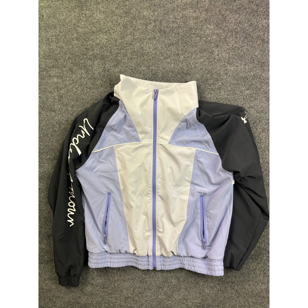 Under Armour Track Jacket Womens Small Purple Colorblock Full Zip Windbreaker